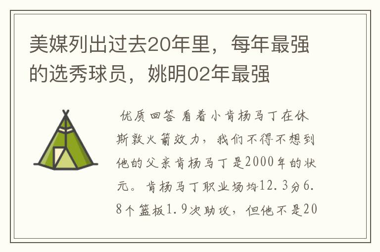 美媒列出过去20年里,每年最强的选秀球员,姚明02年最强