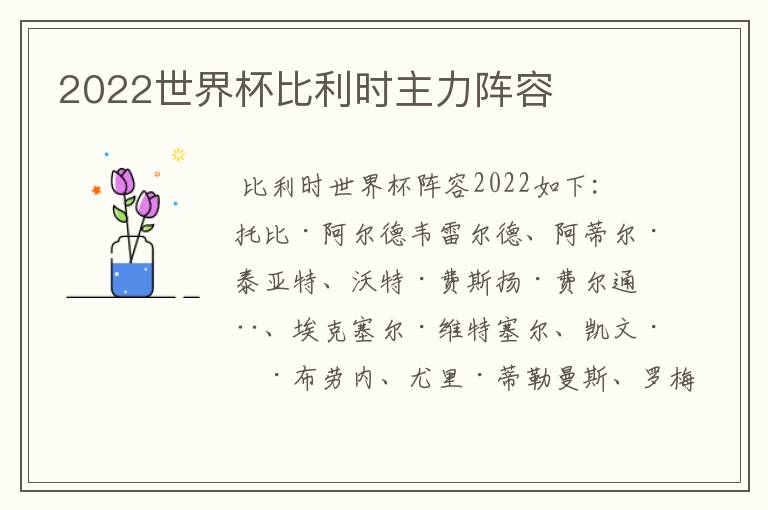 2022世界杯比利时主力阵容