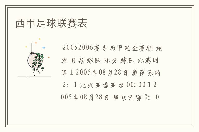 西甲足球联赛表