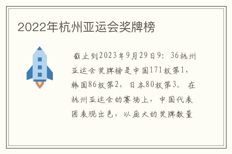 2022年杭州亚运会奖牌榜