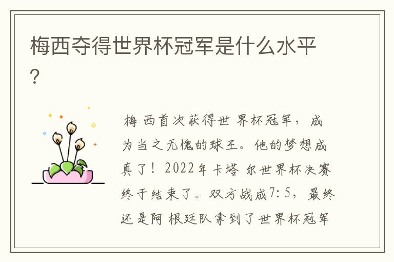 梅西夺得世界杯冠军是什么水平?