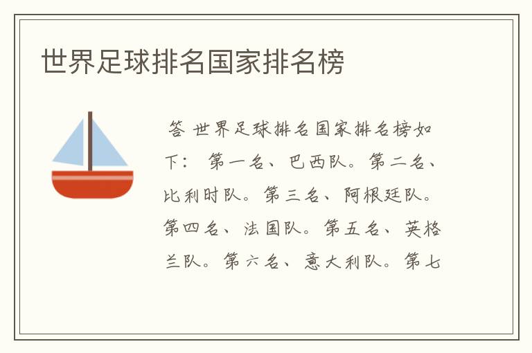 世界足球排名国家排名榜