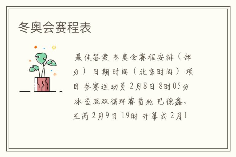 冬奥会赛程表
