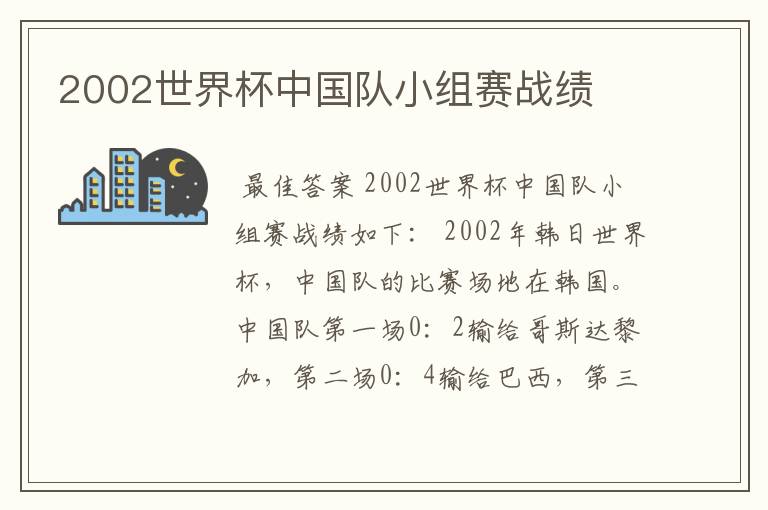 2002世界杯中国队小组赛战绩