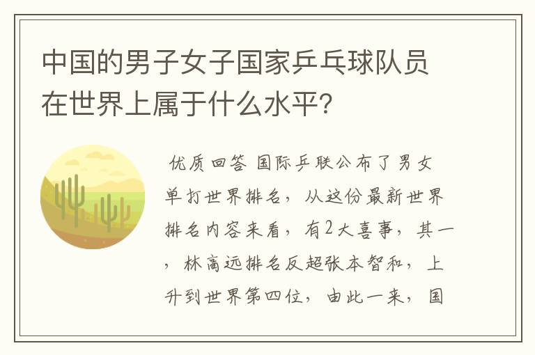 中国的男子女子国家乒乓球队员在世界上属于什么水平?