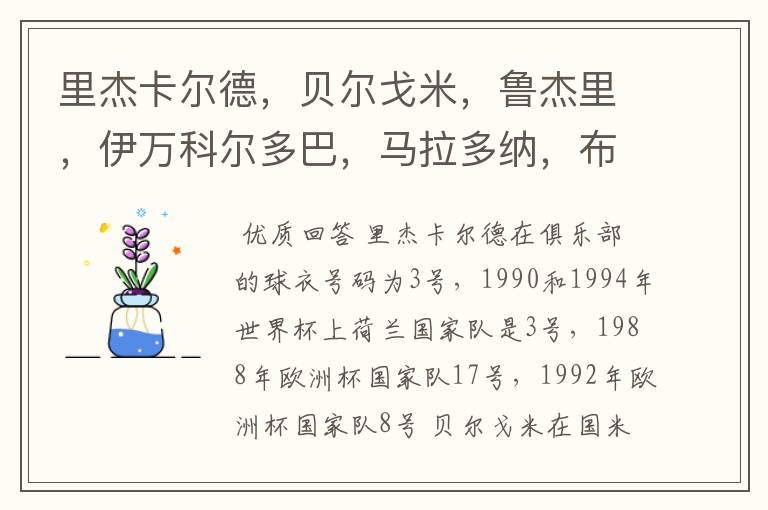里杰卡尔德,贝尔戈米,鲁杰里,伊万科尔多巴,马拉多纳,布洛林,库佩,克鲁伊夫都穿过什么球衣号码?在