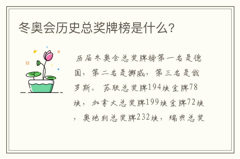 冬奥会历史总奖牌榜是什么?