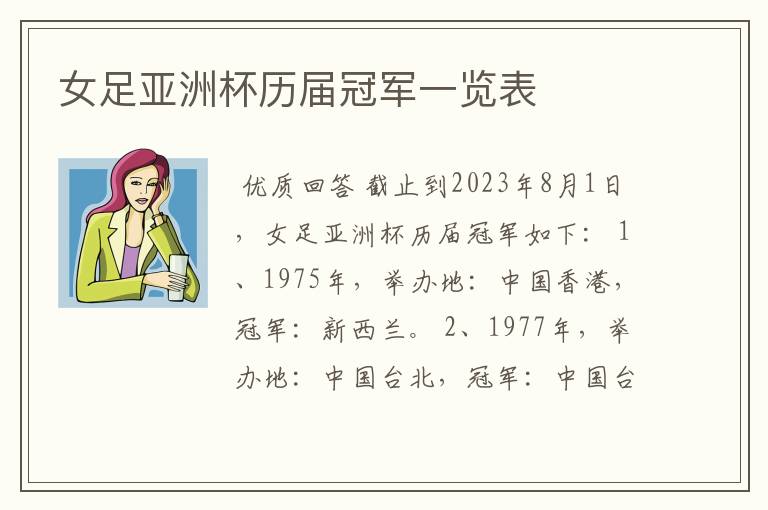 女足亚洲杯历届冠军一览表