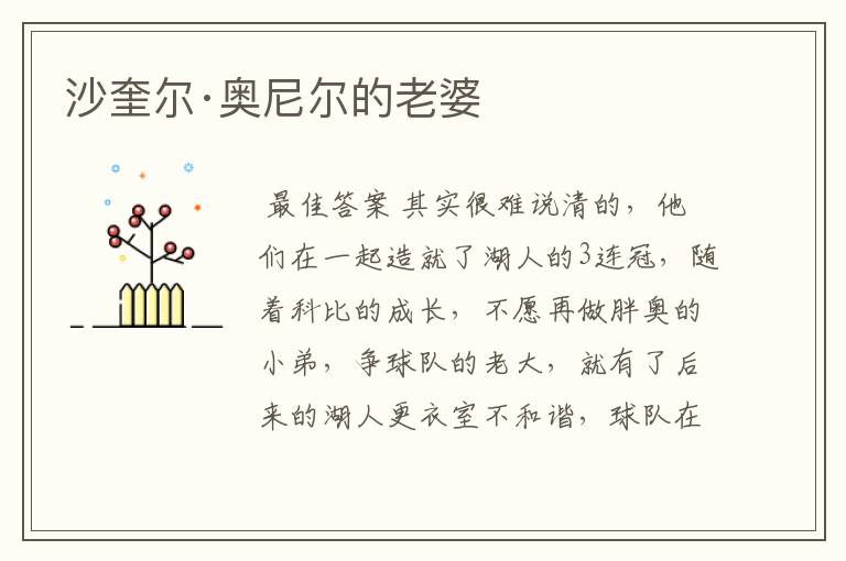 沙奎尔·奥尼尔的老婆