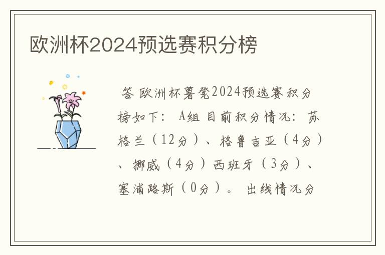 欧洲杯2024预选赛积分榜