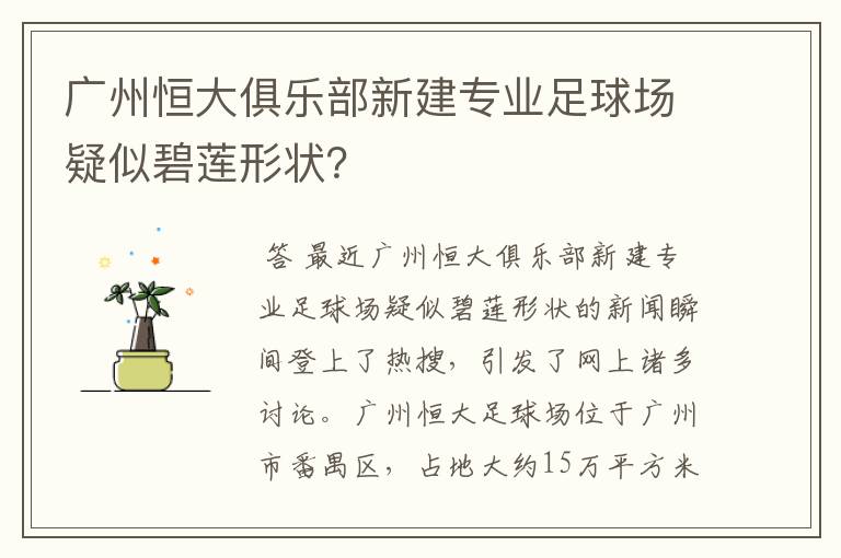 广州恒大俱乐部新建专业足球场疑似碧莲形状?