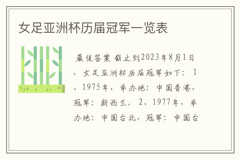 女足亚洲杯历届冠军一览表