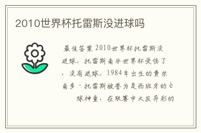 2010世界杯托雷斯没进球吗
