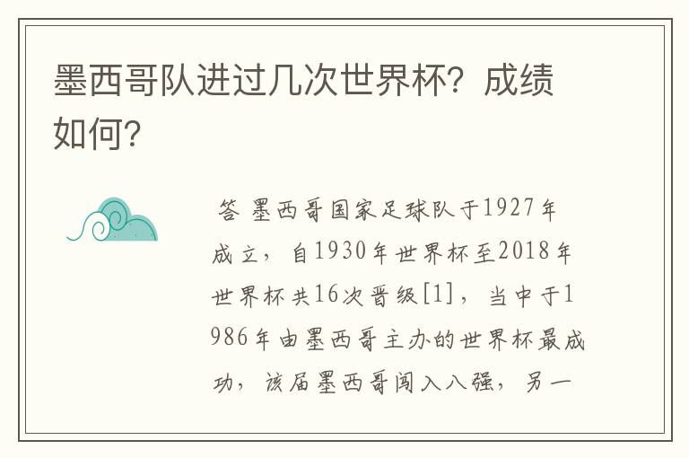 墨西哥队进过几次世界杯?成绩如何?