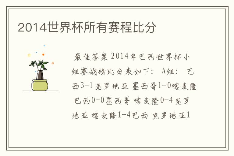 2014世界杯所有赛程比分