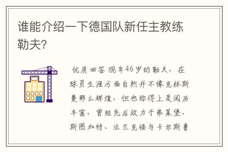 谁能介绍一下德国队新任主教练勒夫?