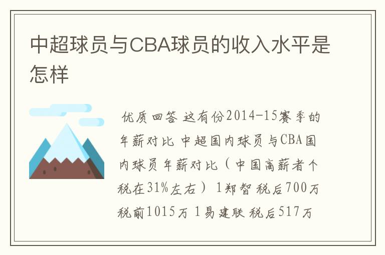 中超球员与CBA球员的收入水平是怎样