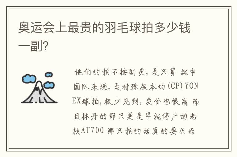 奥运会上最贵的羽毛球拍多少钱一副?
