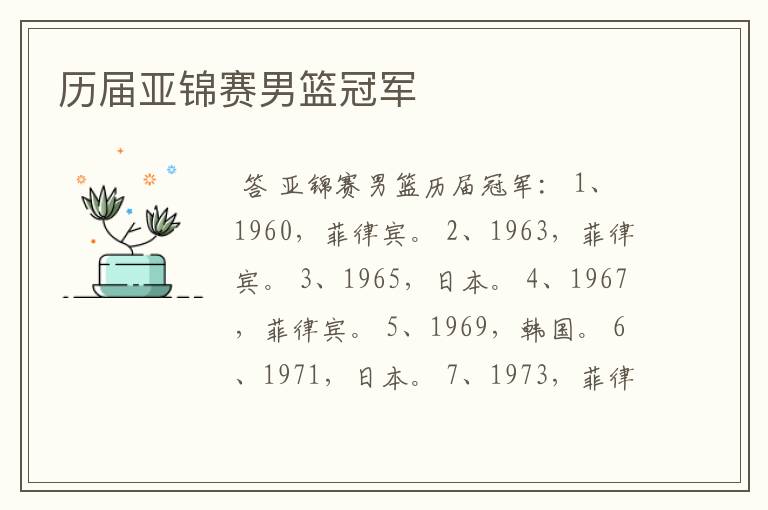 历届亚锦赛男篮冠军