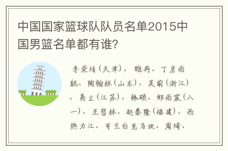 中国国家篮球队队员名单2015中国男篮名单都有谁?