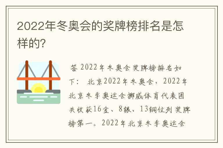2022年冬奥会的奖牌榜排名是怎样的?