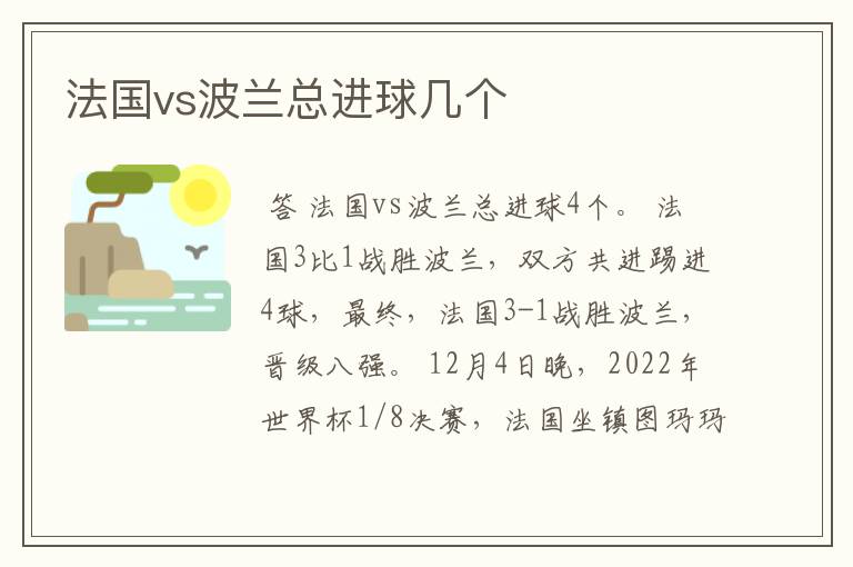 法国vs波兰总进球几个