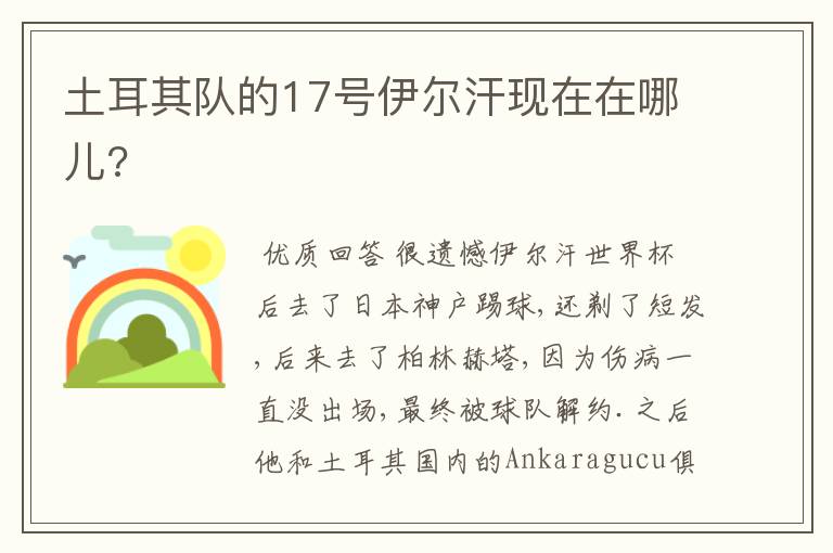 土耳其队的17号伊尔汗现在在哪儿?