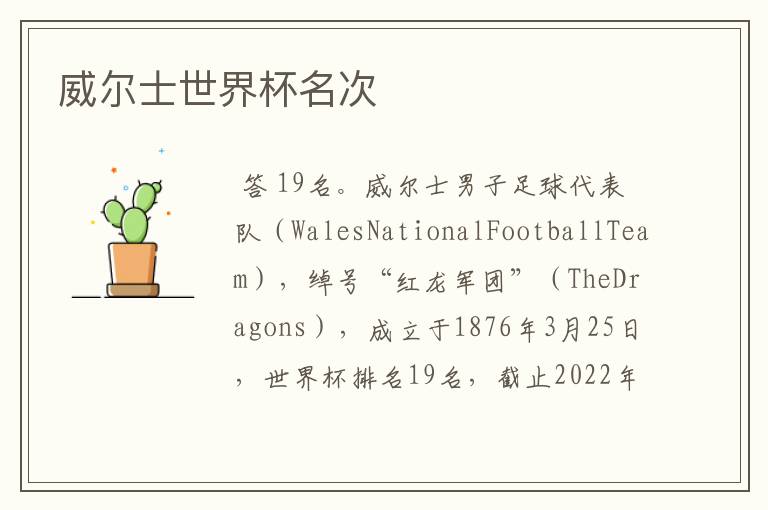 威尔士世界杯名次