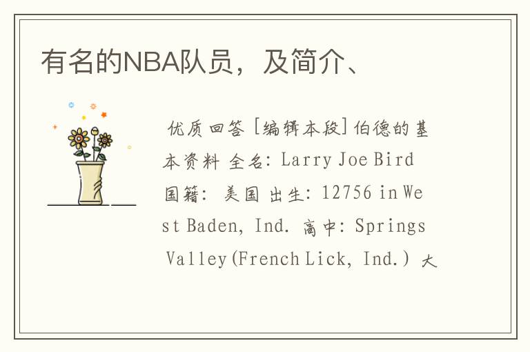 有名的NBA队员,及简介、