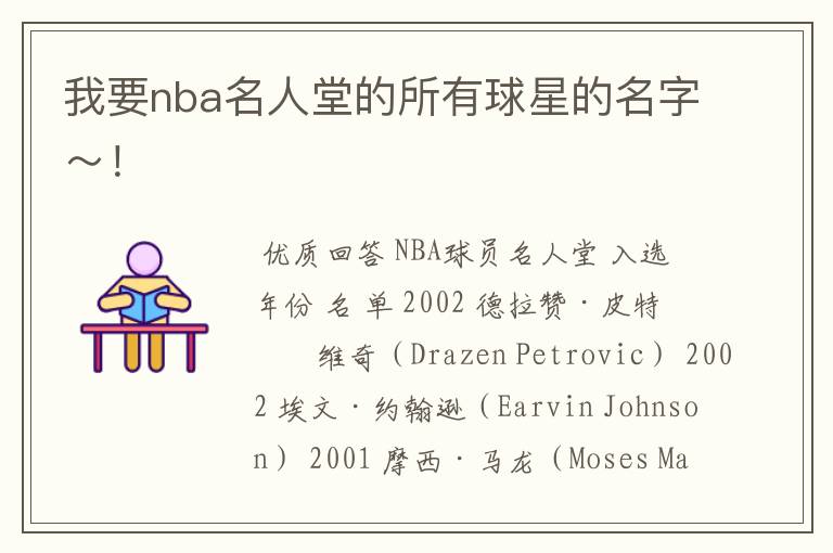 我要nba名人堂的所有球星的名字～！