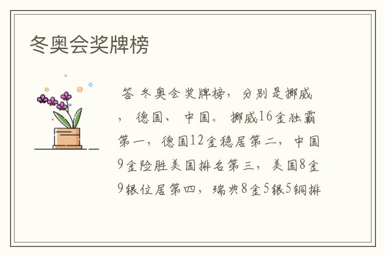 冬奥会奖牌榜