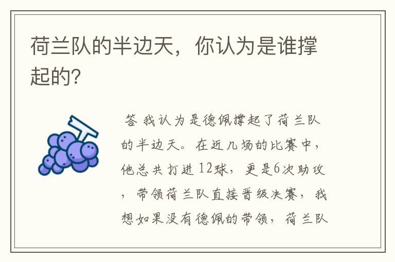 荷兰队的半边天,你认为是谁撑起的?