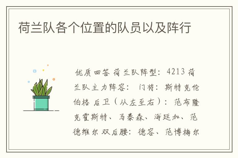 荷兰队各个位置的队员以及阵行