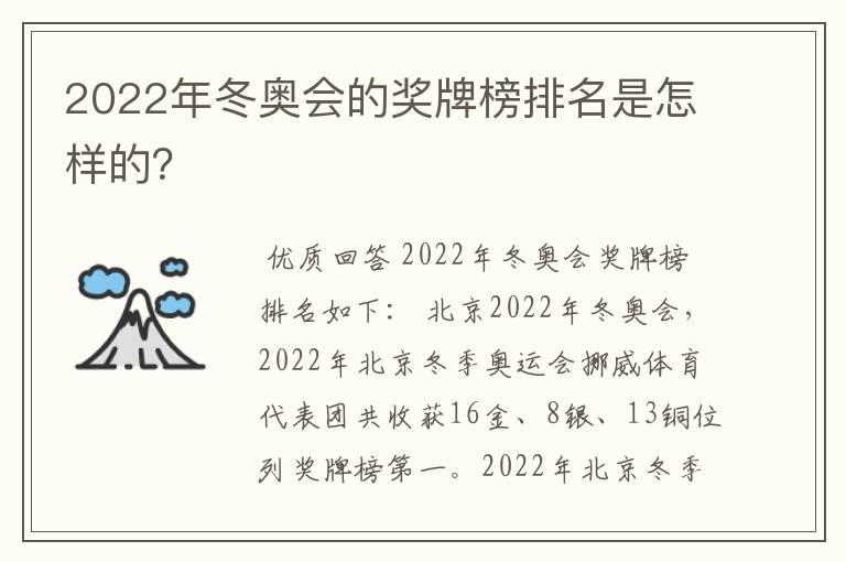 2022年冬奥会的奖牌榜排名是怎样的?