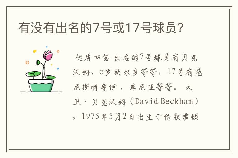有没有出名的7号或17号球员?
