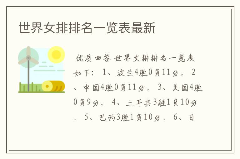 世界女排排名一览表最新