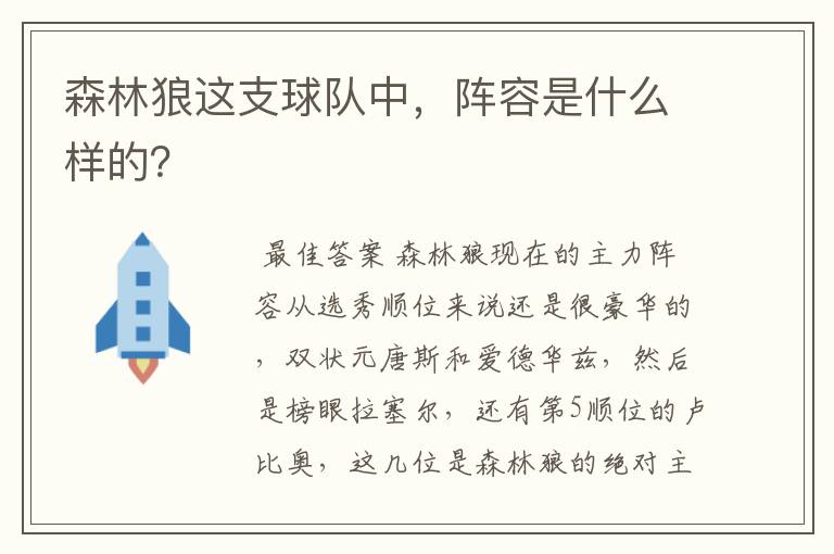 森林狼这支球队中,阵容是什么样的?