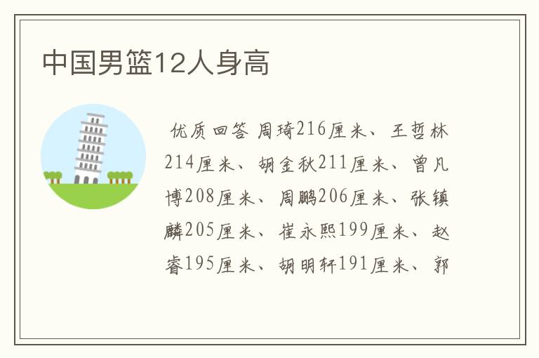 中国男篮12人身高