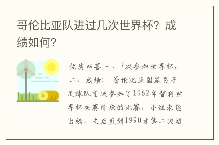 哥伦比亚队进过几次世界杯?成绩如何?