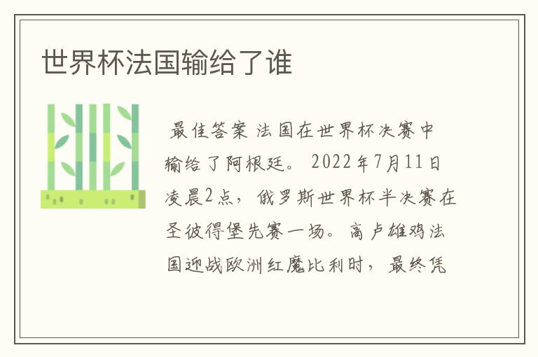 世界杯法国输给了谁