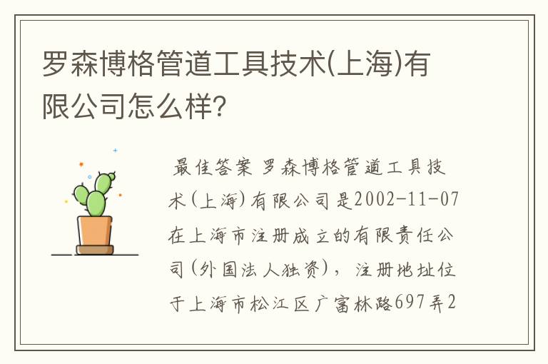 罗森博格管道工具技术(上海)有限公司怎么样?