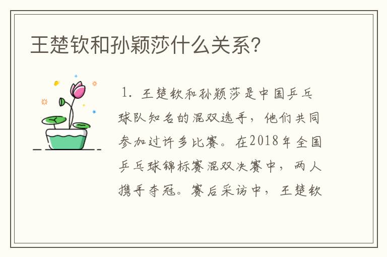 王楚钦和孙颖莎什么关系?
