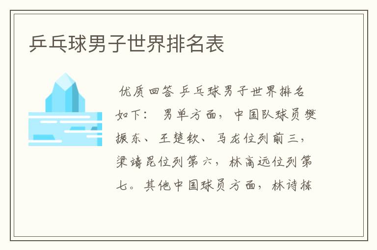 乒乓球男子世界排名表