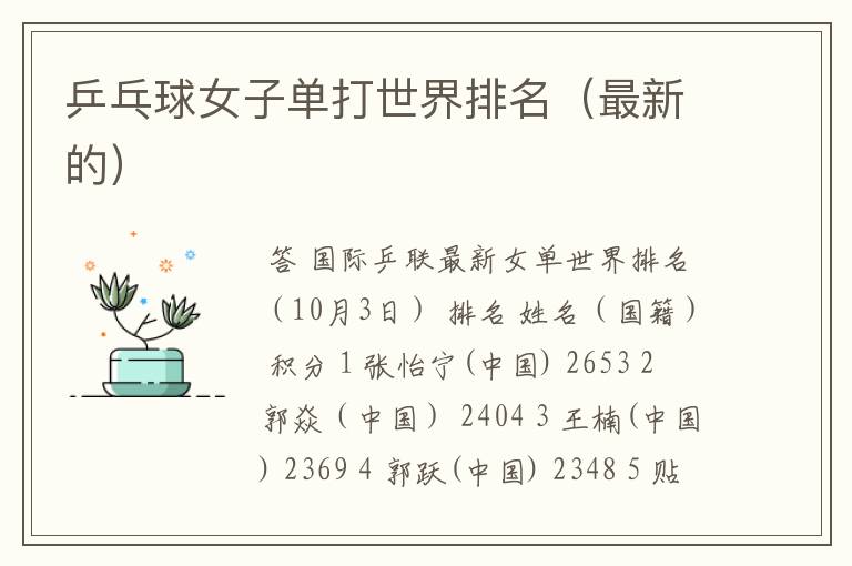 乒乓球女子单打世界排名(最新的)