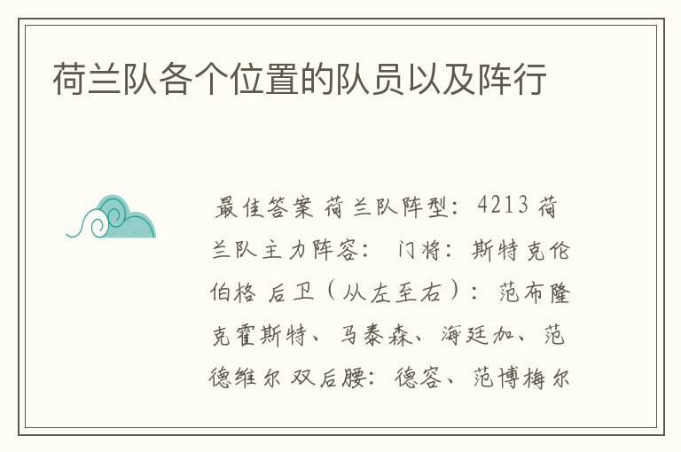 荷兰队各个位置的队员以及阵行