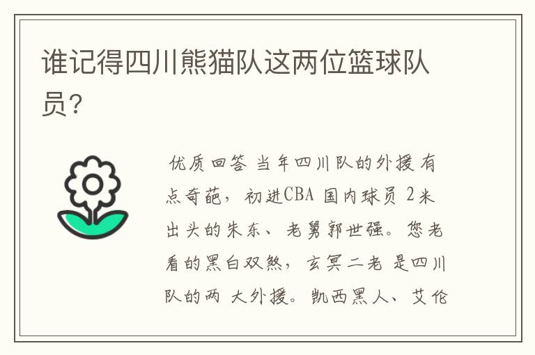 谁记得四川熊猫队这两位篮球队员?