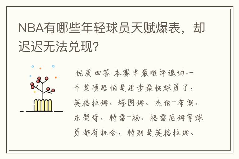NBA有哪些年轻球员天赋爆表,却迟迟无法兑现?