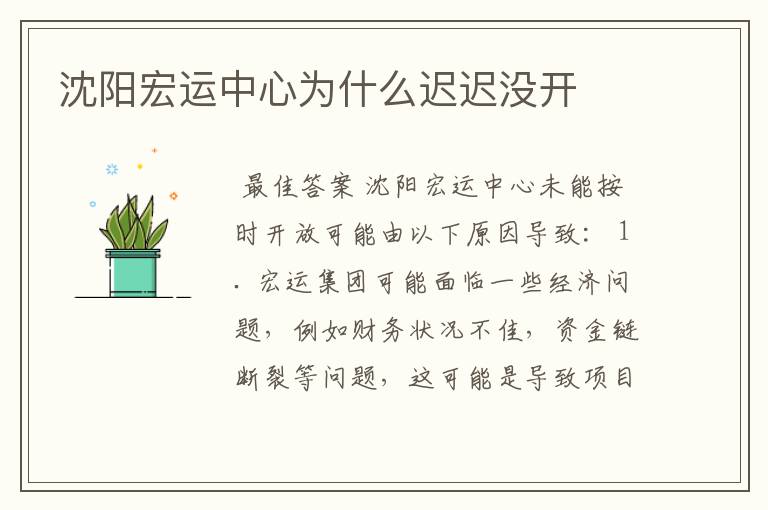 沈阳宏运中心为什么迟迟没开