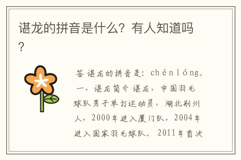 谌龙的拼音是什么?有人知道吗?