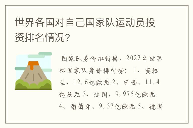 世界各国对自己国家队运动员投资排名情况?